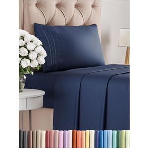 Twin XL Size 3 Piece Sheet Set - Comfy Breathable & Cooling Bed Sheets Set - Hotel Luxury Bedding for Women, Men, Kids & Teens - Deep Pockets, Easy-Fit, Soft and Wrinkle Free - Oeko-Tex - Navy Blue