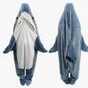 Shark Blanket Hoodie Onesie for Adult & Kid, Wearable Shark Sleeping Bag, Soft Cozy Onesie Costume Size XS