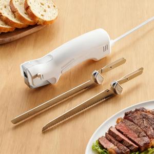 Electric Knife for Meat Slicing, Electric Bread Knife with 4 Stainless Steel Blades, Electric Kitchen Knife for Cutting Meats, Poultry, Bread, Crafting Foam & MoreWhite