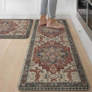GENIMO Kitchen Mats for Floor 2PCs, Washable Anti Fatigue Mat for Cushioned, 17.3"x47"+17.3"x30", Waterproof Kitchen Rugs, Non Slip Comfort Standing Mat Rug for Home, Sink, Laundry, Bordeaux (17.3"x47"+17.3"x30"--0.4 inches, Bordeaux Red)
