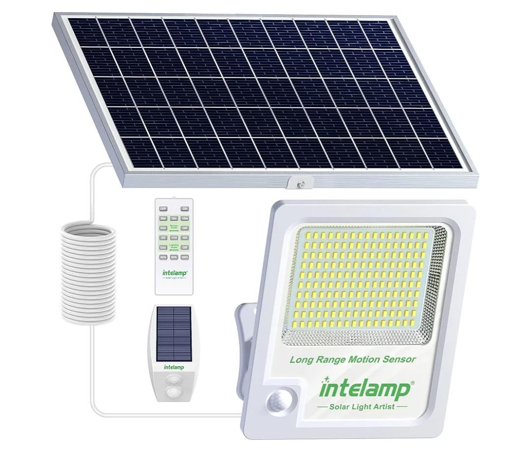 intelamp Solar Flood Lights Outdoor Waterproof, Linkable 12000mAh 3000LM Motion Sensor Floodlight with Remote Control Sensor Case 16.4Ft Cable, Dusk to Dawn Lighting Lamp for Street Outside House