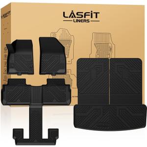 LASFIT Floor Mats & Cargo Liner with Backrest Mat for GMC Acadia 2017-2023 (Only Fit 6 Seats), All Weather TPE Custom Fit Floor Mats for Cars, 3 Rows Floor Liners Car Mats Full Set, Black
