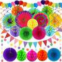 Fiesta Party Decorations - Easy to Assemble Multicolored Paper Fan Honeycomb Ball Garland Hanging Swirl for Mexican Party Cinco De Mayo Taco Themed Party Decorations Birthday Rainbow Parties