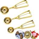 Gold Ice Cream Scoop 304 Stainless Steel Cookie Scoops for Baking Melon Baller with Trigger 3 Sizes (Gold, S/M/L)