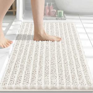 Arotive Luxury Bathroom Rugs 59x35, Extra Soft Thick Absorbent Shaggy Chenille Bath Rugs, Non-Slip Machine Wash Dry, Bath Mats for Bathroom Floor, Tub and Shower, Home Decor Accessories, Ivory