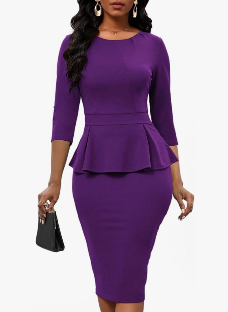 Women's Bodycon Pencil Dress Church Teacher Office Modest Business Wear to Work Sheath Suiting Dresses, SIZE L