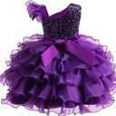 Miipat Girls Pageant Party Dress Ruffle Flower Kids Wedding Ball Gown Sequin Formal Princess Dress  (Purple), Size 140