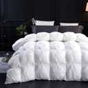 Three Geese Oversized King Size Pinch Pleat Duck Feather Down Fiber Comforter - All-Season Down Duvet Insert Fluffy Baffle Box Design with 8 Corner Loops for Warmth and Softness.