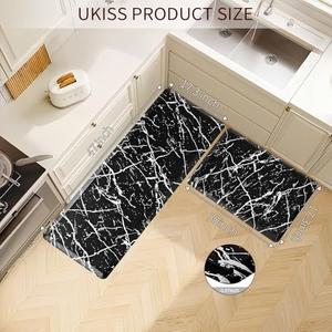 UKISS marbling Kitchen Rugs , 2 Cushioned Kitchen Mats, Anti Fatigue Mat for Floor, Waterproof Kitchen Rug，Non-Slip Comfort Standing Mat for Kitchen&Office (Black, 17.3 x 28 inches+17.3 x 47inches)