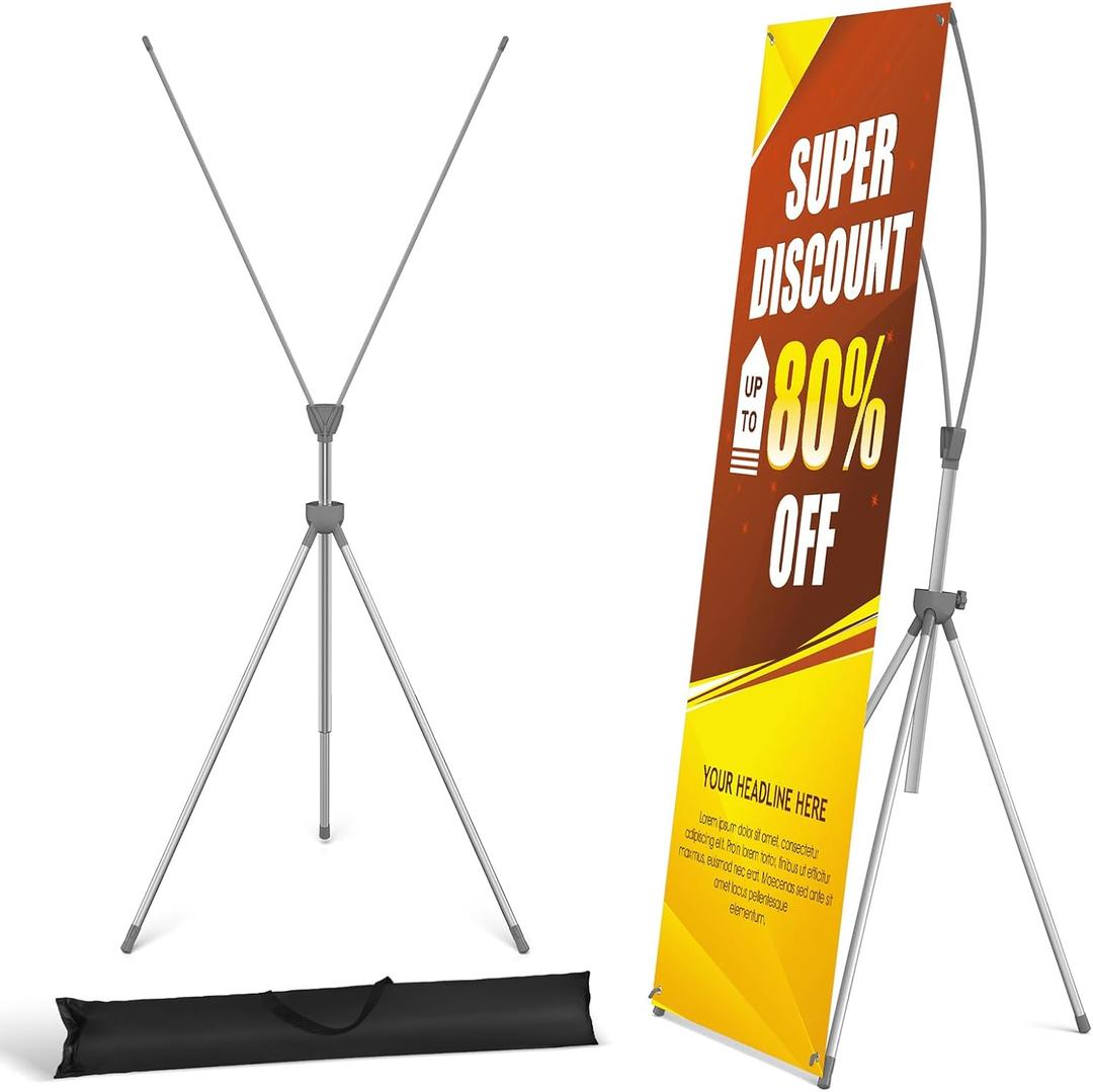 Adjustable Tripod X Banner Stand - Reinforced Block Display Stand, 23 x 63 to 32 x 78 Inch, 1 Portable Travel Bag, Bigger and More Adaptable for Trade Show, Exhibition