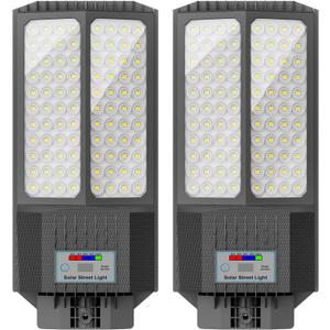 2026 New Solar Street Light, Solar Street Lights Outdoor Waterproof Dusk to Dawn 7000K LED Security Flood Light with Motion Sensor and Remote Control for Pathway, Entryway & Yard (9800W-2 Pack, Black)