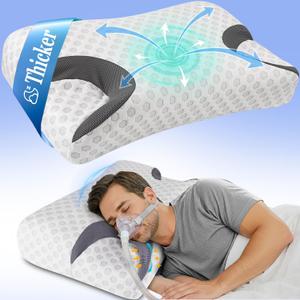 IKSTAR CPAP Pillow for Side Sleeper, Sleep Apnea Pillow for Sleeping, CPAP Nasal Pillows Suit for All CPAP Masks User, Cervical Memory Foam Neck Support Pillow Relief Neck Pain for Side Back Sleepers (Large-25.2"Lx14.9"Wx(4.7"/4.1")H, White)