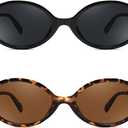 FEISEDY 2 Pack Vintage Oval Sunglasses for Women Men 90s Narrow Lightweight Shades Y2k Trendy Sunnies B1159