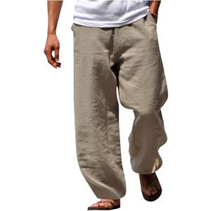 Cotton Linen Pants, Summer Beach Pants Casual Beige, Size M