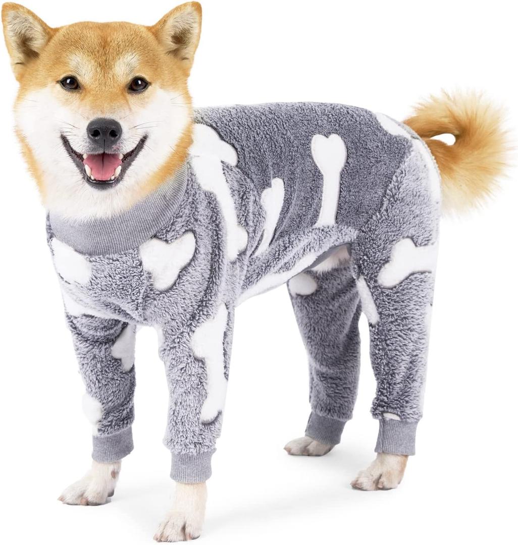 Dog Fleece Pajamas Large Dog 4 Legs Winter Clothes for Dog Fit Warm Jumpsuit for Dogs (Gray, L)
