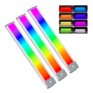 LEPOTEC Motion Sensor Cabinet Lighting,RGB LED Closet Lights Wireless USB Charging Cupboard Night Lights Bar for Under Counter,Kitchen,Bedroom, Home Decoration, Wedding, Christmas,3 Packs