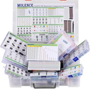 5162pcs DIY Electronics Components Kit Assortment, Resistors, Inductors, Capacitors, LED, Triode, ICS, Diodes, PCB, Potentiometer, Pin Header, Jumper Wire, Terminals, Tactswitch
