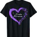Overdose Awareness Purple Ribbon Drug Addiction Heart T-Shirt (Small, Black)