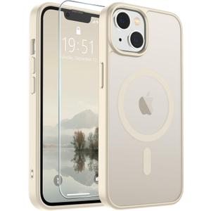 SUPFINE Magnetic for iPhone 15 Plus Case & iPhone 14 Plus Case(Compatible with MagSafe)(Military Grade Drop Protection) Slim Translucent Shockproof with Anti-Fingerprint Phone Case,Antique White