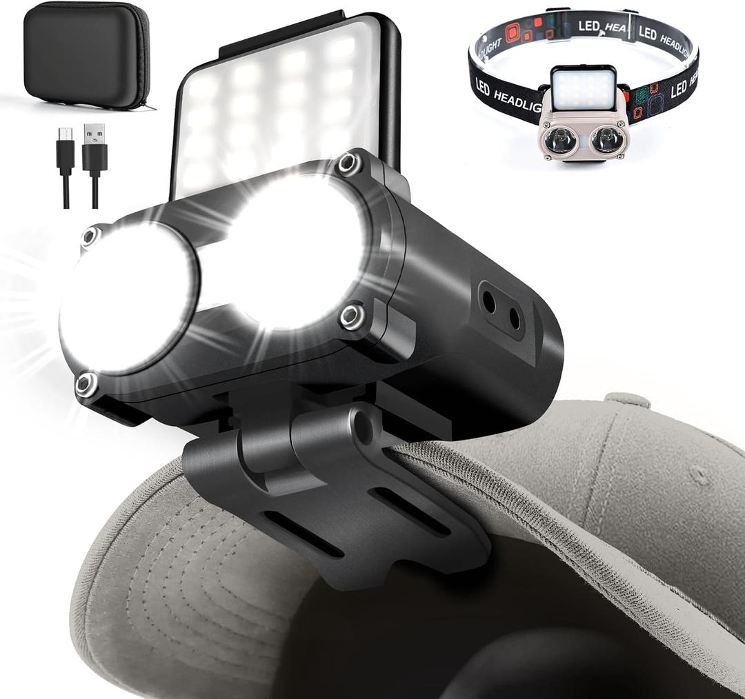 Hopedone LED Hard Hat Light, 800Lumens Rechargeable Dimmable Clip on Cap Lights, 180Adjustable Hat Flashlight Headlamp Waterproof for Running, Camping, Hunting, Cycling (Black)