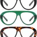 AMOMOMA 3 Pack Retro Oversized Aviator Reading Glasses for Women Men,Trendy Blue Light Blocking Readers Large Frame AM6224
