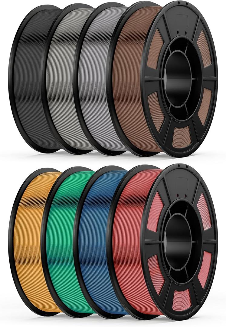 Metallic PLA Filament 1.75mmm, Metal-Like Shiny 3D Printer Filament, Metallic Silk 3D Filament, Compatible with Most FDM 3D Printers, 0.25KG Metal Silk, 8 Rolls