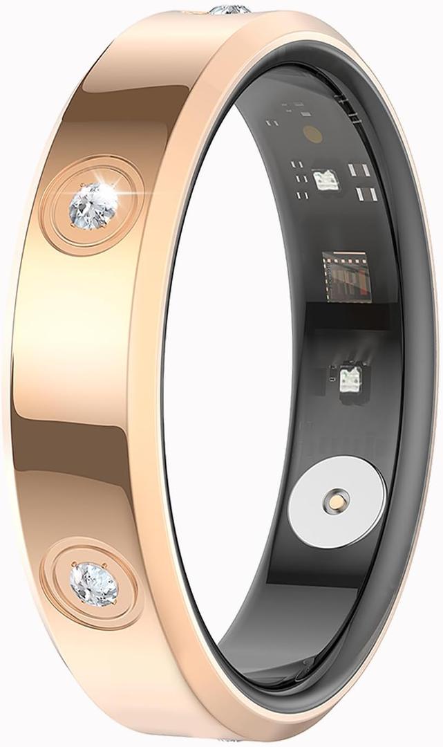 Yihou Smart Ring for Women Fitness Ring Health Ring with Diamonds Fitness Tracker with Heart Rate Sleep Monitor No Subscription Fee for Android iOS Gold 8#