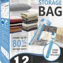 Cozy Essential Vacuum Storage Bags, 80% Compression Vacuum Seal Space Saver Plastic Packaging Bags for Clothes, Blankets, Pillow, Bedding, Comforters, Sealer Clothing Storage,12 Combo