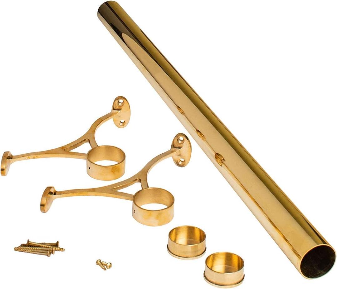 OUTWATER 4' Bar Foot Rail Kit - Complete Undercounter Mount Hardware and Tubing, Brass Finish