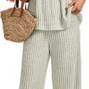 LYANER Women's 2 Piece Outfits Ribbed Knit Peplum Cami Top Wide Leg Pants Lounge Set