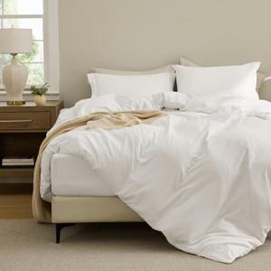 Bedsure Duvet Cover with Fitted Sheet Queen - Cooling Deep Pocket, Hotel Luxury Soft Double Brushed Bedding Set with Zipper Closure, 1 Duvet Cover, 1 Fitted Sheet, 2 Pillow Shams, NO Comforter, White