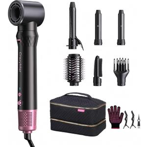 Air Styler, Fast Drying Blow Dryer & Curling StylingTool, Hot Air Styler No Heat Damage, Hot Air Styler Wrap for Curling Volumizing Straightening Styling (Black and Pink)