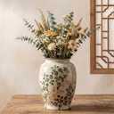 Vintage Porcelain Vase Retro Ceramic Flower Vases Decorative Chinoiserie Floral Vase Centerpiece for Farmhouse Home Decors, Bookshelf, Living Room,Office(Elegant,Green and Beige,Large)