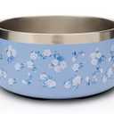 Podinor Stainless Steel Dog Bowls for Medium Large Breed - 4 Cup Non Slip Anti Rust, Insulated Metal Dog Food and Water Bowl - Spill Proof Heavy Duty, Dishwasher Safe (32 oz, Blooming Rosettes)