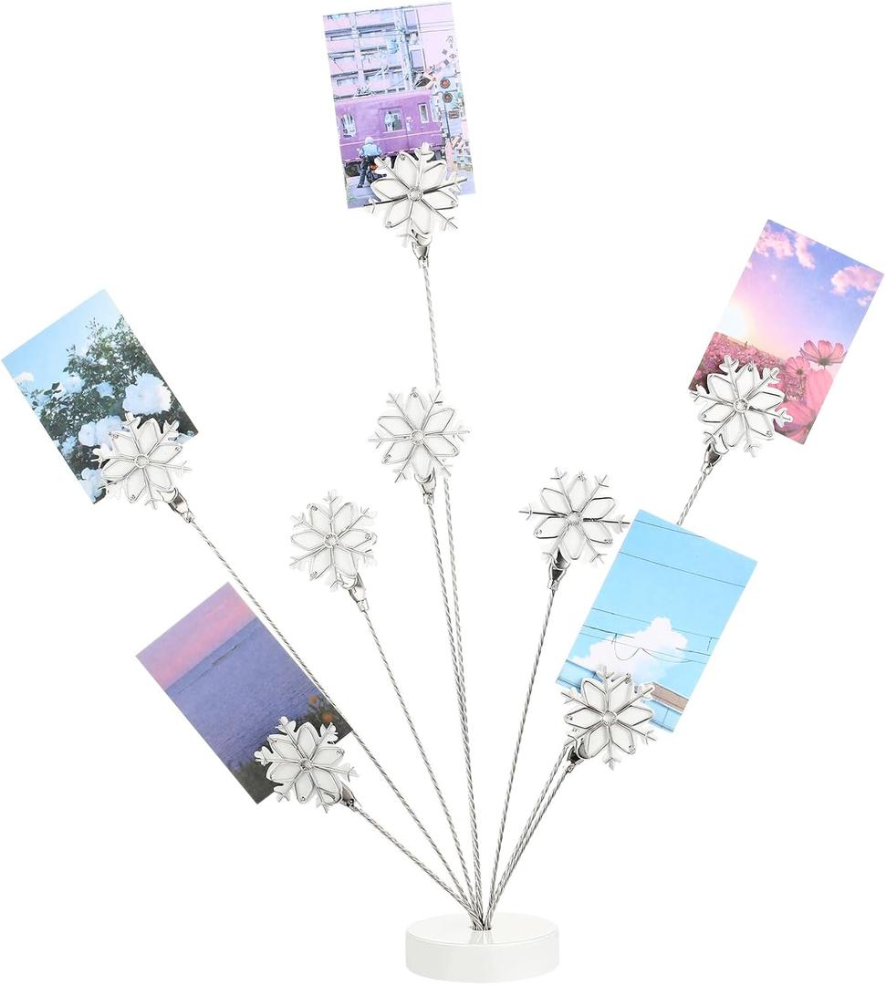 Tandefio Snowflake Gift Card Tree Holder Clip, 8 Branch Multiple Money Family Photo Tree Christmas Card Holder with Clips Picture Frame Stand for Memo Note Wedding Photo Display Office Desk Decor