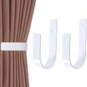 2 Pack Modern Curtain Holdbacks Curtain Tiebacks Wall Mount Solid Aluminum U Shaped Curtain Wall Hooks Curtain Pull Backs Curtain Holders Curtain Tie Backs for Curtain (2, White)