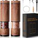Electric Salt and Pepper Grinder Set Rechargeable Automatic Salt and Pepper Shakers with Adjustable Coarseness, LED Light, One-Hand Operation Salt and Pepper Shakers Set (Wood Grain)