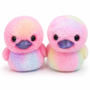 2 x Rainbow glitter duck plush toy