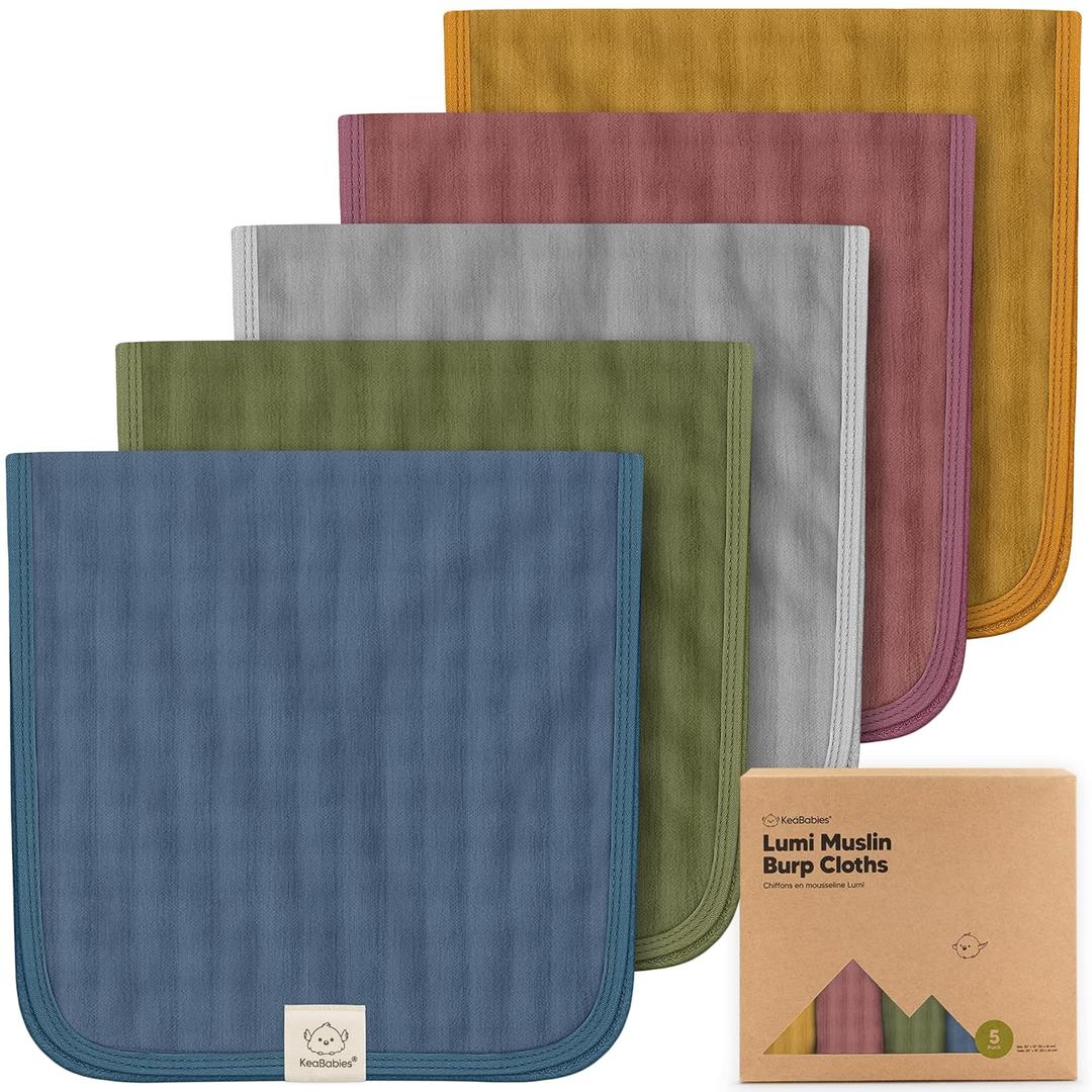 KeaBabies Cotton Muslin Burp Cloths Baby Boy, Girl - 5-Pack Soft & Absorbent Burping Cloth for Babies, Large Baby Towels & Washcloths for Newborn, Spit Up Rags, No Shrink, 20x10 (Corals)