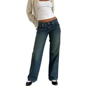 Mxiqqpltky Low Rise Jeans for Women Mom Jeans Wide Straight Leg Baggy Jeans Y2k Vintage Boyfriend Denim Pants Streetwear, Medium