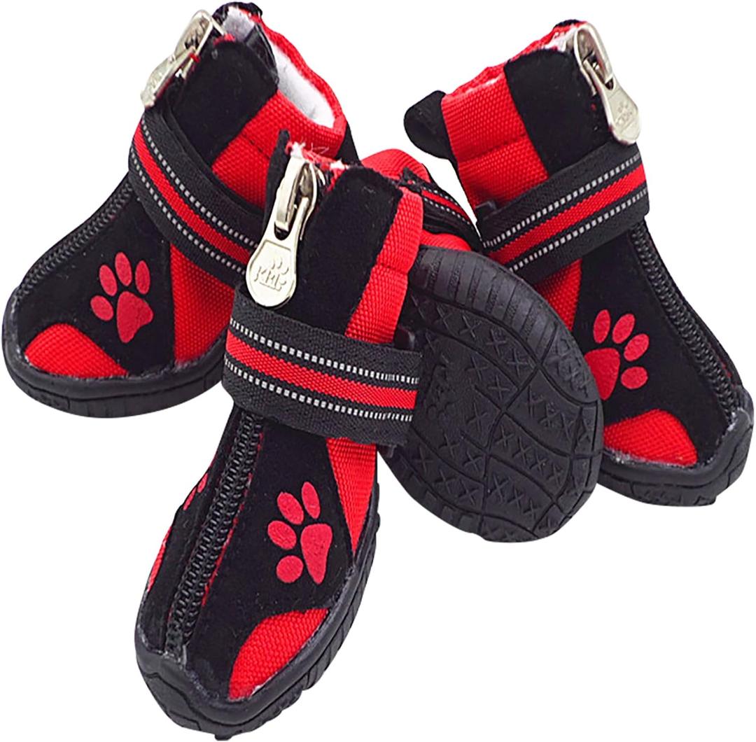 URBEST Dog Winter Shoes, Dog Boots Sports Non-Slip Pet Dog Anti-Slip Sole, Water Resistant Boots for Dogs 2 Pairs (1#, Red)