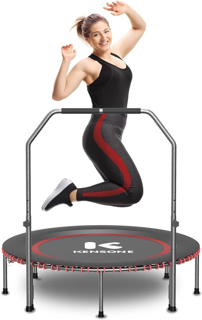 40"/48" Foldable Bungee Rebounder Trampoline for Adults with Bar
Max Load 450/550Lbs, Quiet Mini Low Impact Indoor Exercise Trampoline with Adjustable U/T Foam Handle Fitness Gym Workout