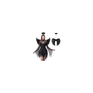 SOMOYA Halloween Fallen Angel Dress Costume Black Fallen Dress Costumes Wings Cosplay for Women (Black, 2XL)