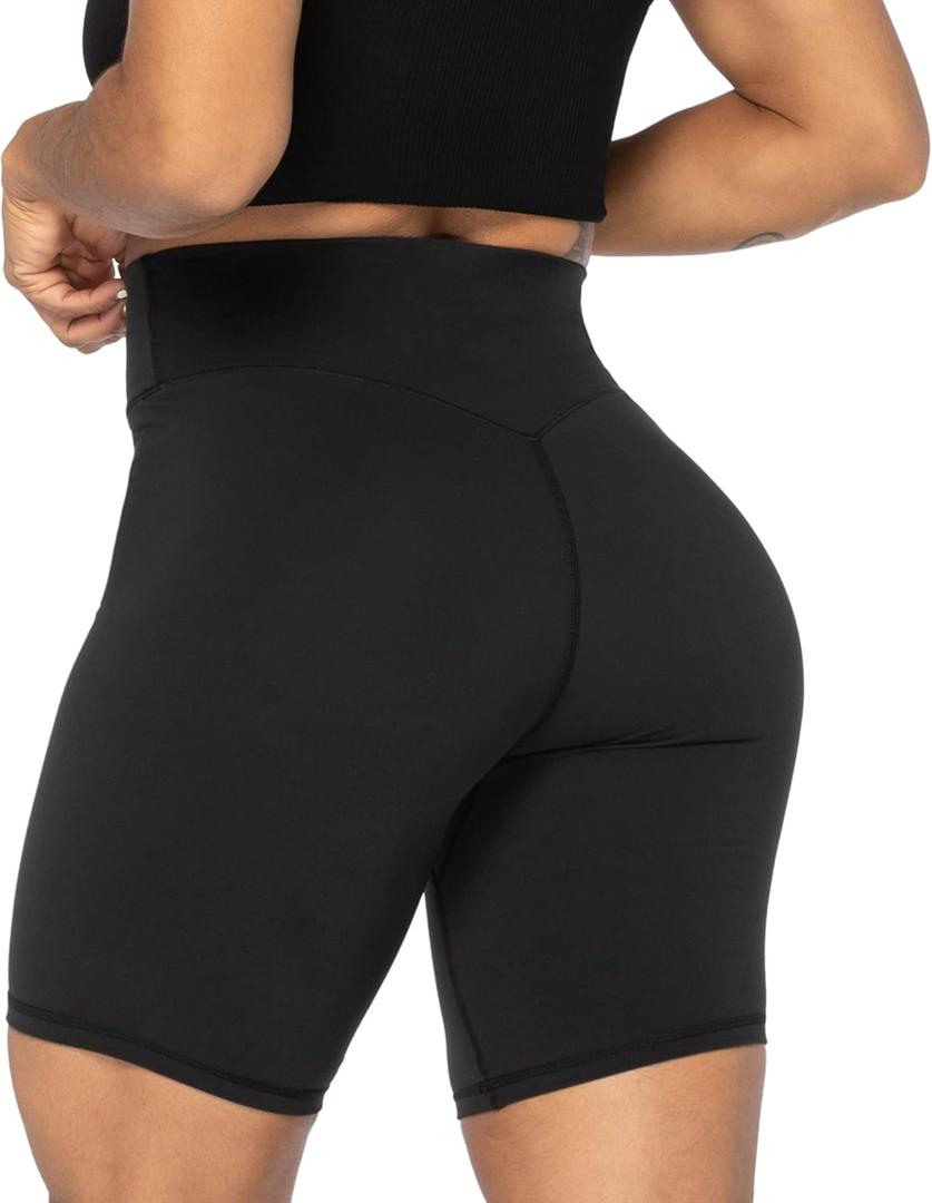 Sunzel 8" Waist Biker Shorts for Women No Front Seam Soft Yoga Workout Gym Bike Shorts Tummy Control Squat Proof Black, X-Large