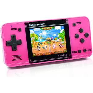 Handheld Game for Kids -Preloaded 220 Retro Video Games, Portable Gaming Player with Rechargeable Battery 3.0" LCD Screen, Mini Arcade Electronic Toy Gifts for Boys Girls (Red) Pink