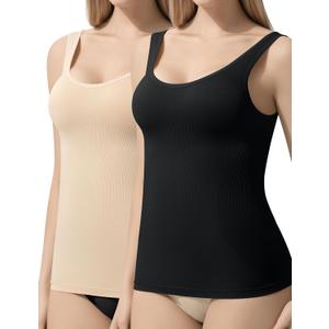 Esa Liang Shapewear Tummy Control Crew Neck Compression Tanks for Women Camisole Womens Tank Tops Daily Seamless Body Shaper (M)