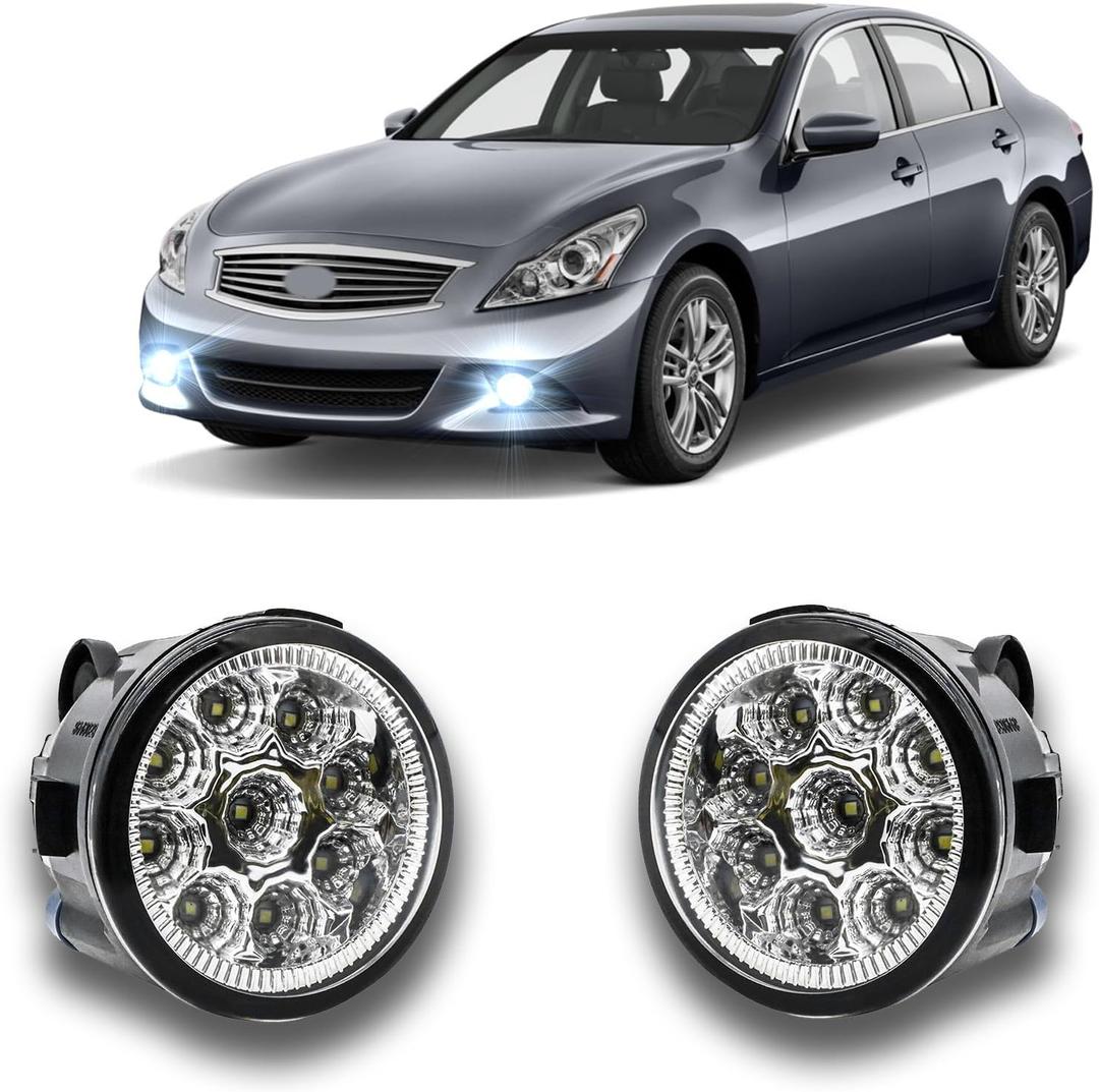 LED Fog Light for Infiniti G37 2010-2013 - Pair Bumper Driving Lamp Replacement Assemblies, 55W 6000K White, Plug and Play, Pack of 2