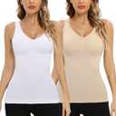 Camisoles with Built in Bra Compression Padded Shapewear Tank Tops for Women White Tank Tops with Built in Bras Tummy Control (Medium)