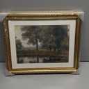 ARPEOTCY Vintage Gold Framed Wall Art, Retro Riverside Landscape Paintings, Canvas Prints Pictures Frame Artwork, Victorian Wall Decor for Living Room Bedroom Bathroom, 13x16 inch