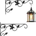 Elegant Bird Pattern Wall Hooks - Metal Plant Hangers for Indoor & Outdoor - Rust-Resistant Bracket for Plants, Feeders, Chimes, Lanterns (Black, 2 Pack - 12 inch)